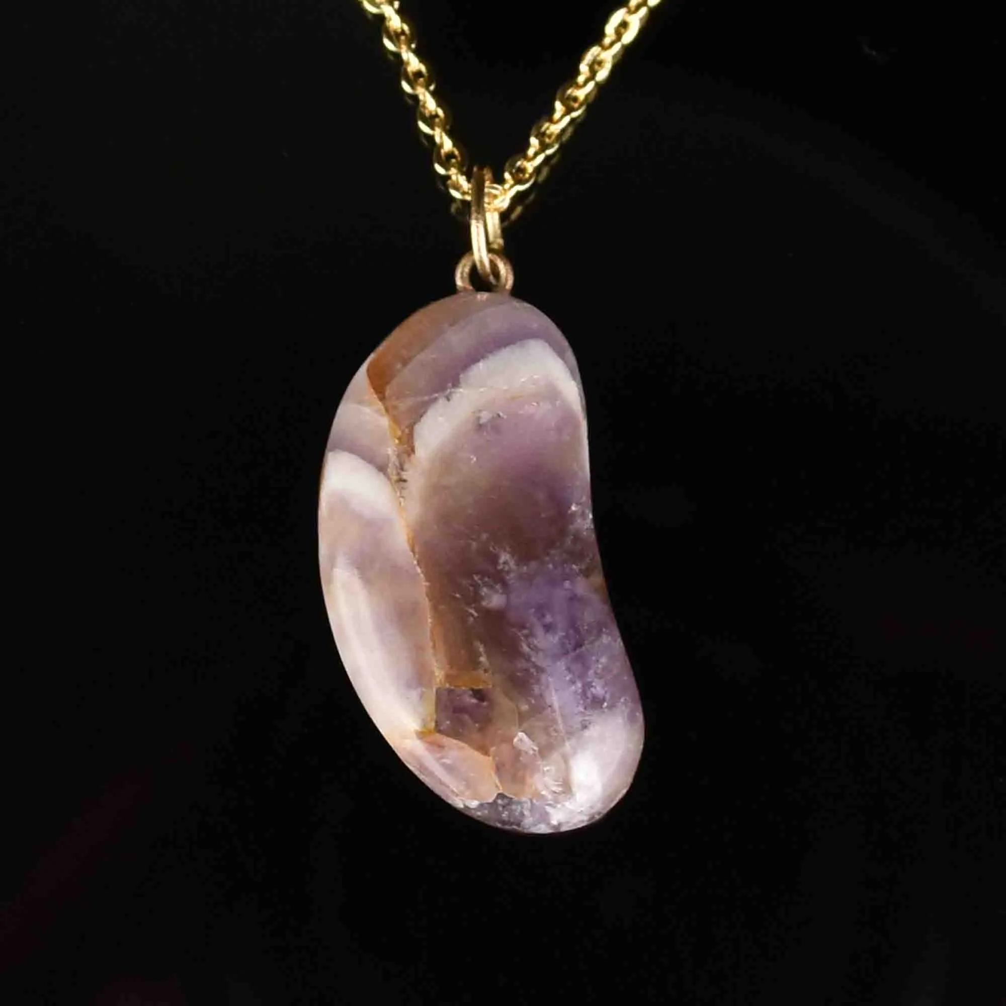 Gold Amethyst Lucky Bean Pendant Necklace