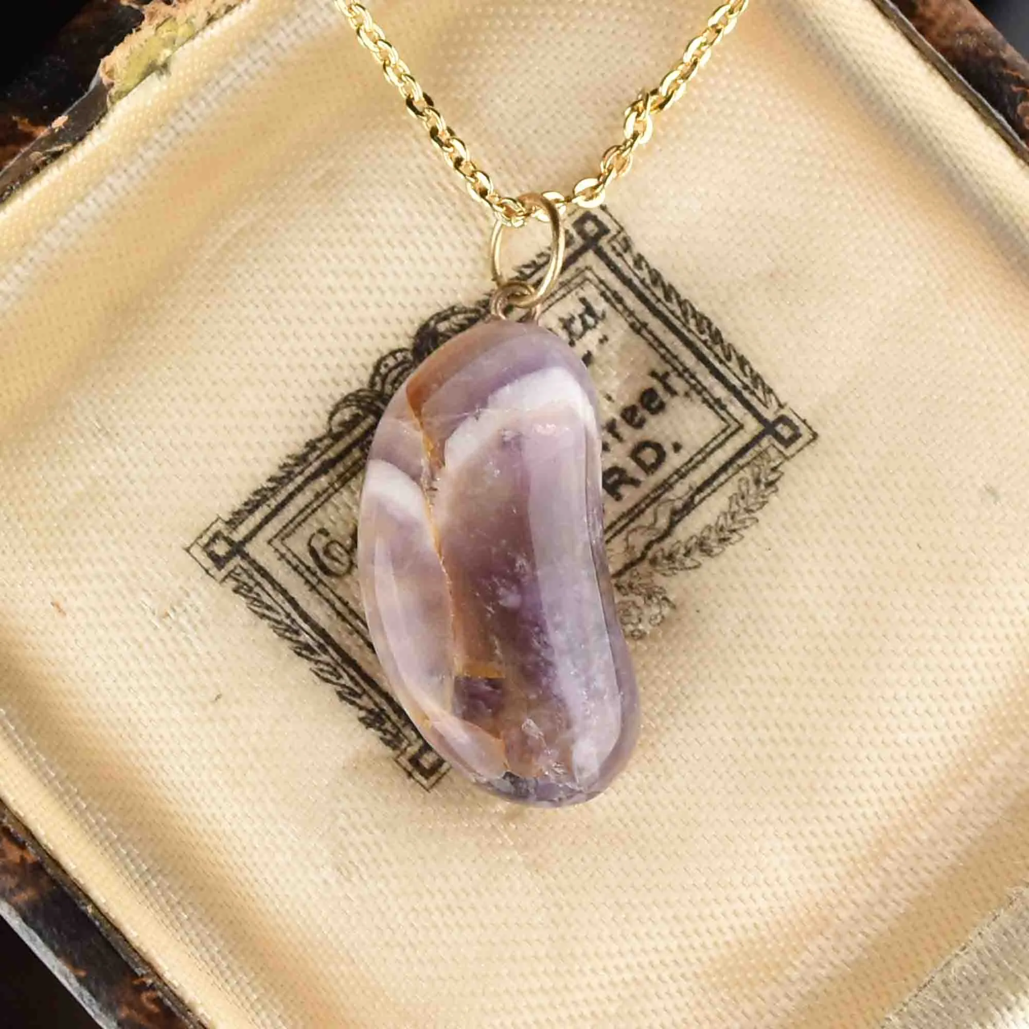 Gold Amethyst Lucky Bean Pendant Necklace