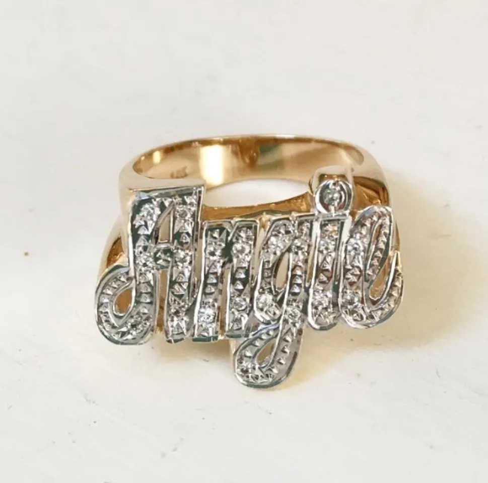 Gold Diamond Name Ring