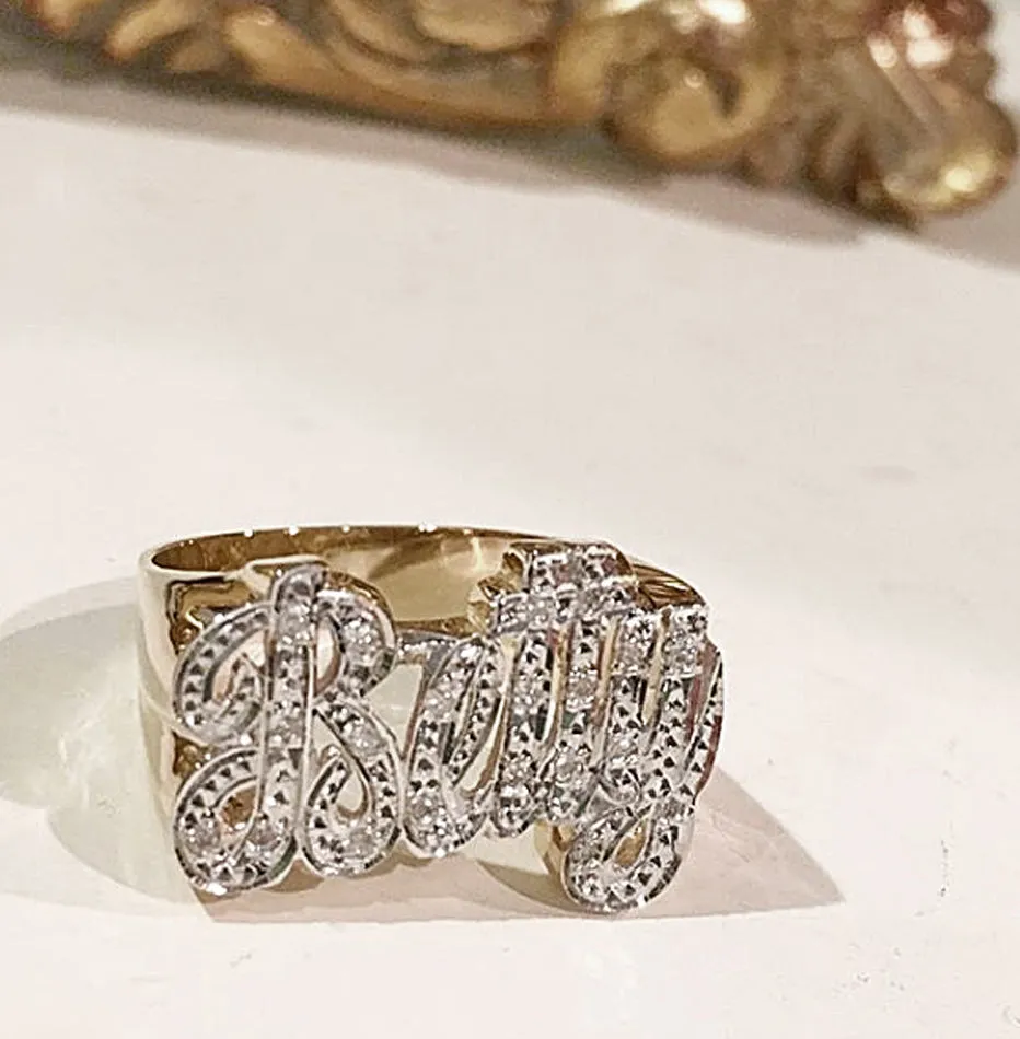 Gold Diamond Name Ring