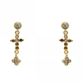 Gold Plated White Zirconia Cross Earrings