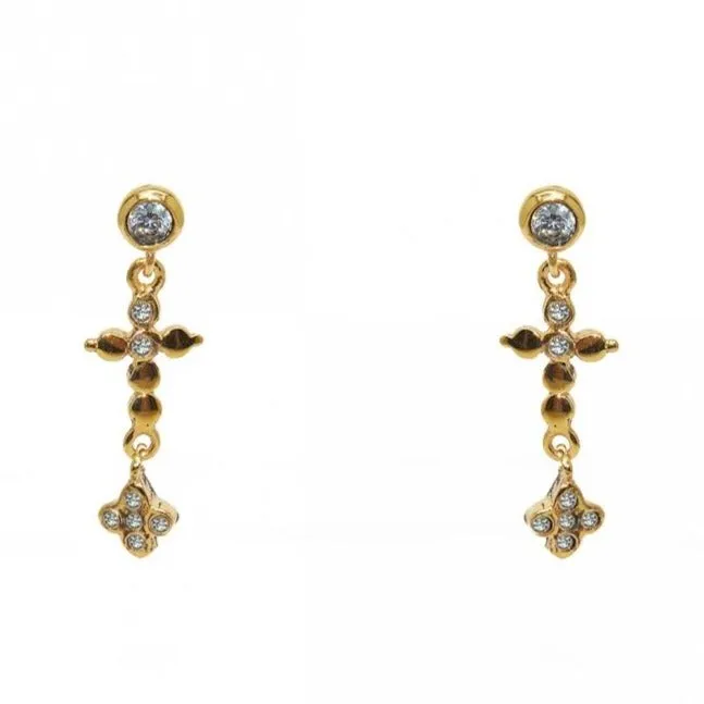 Gold Plated White Zirconia Cross Earrings