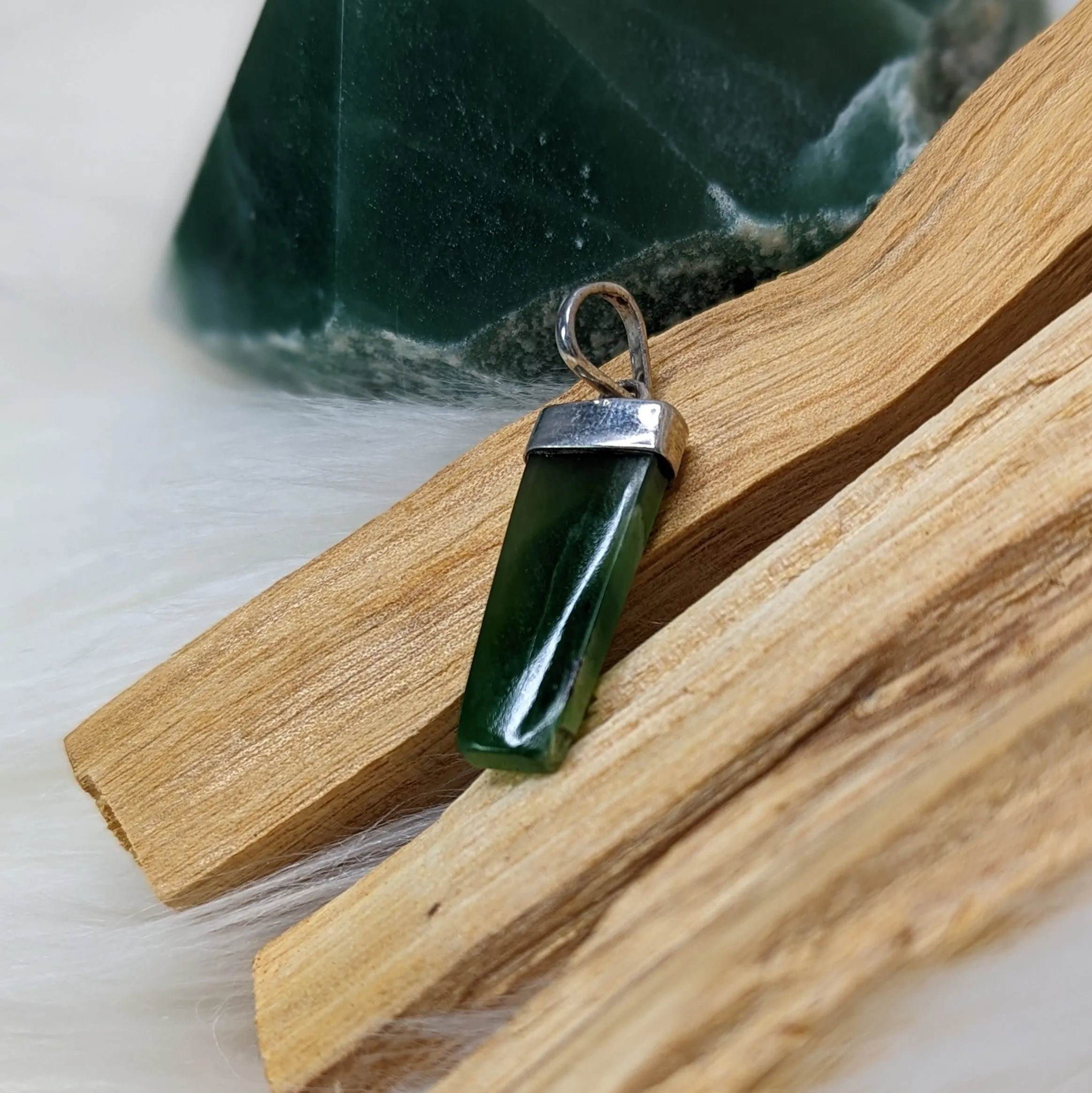 Green Jade Pendant on Sterling Siler~ Includes Silver Chain