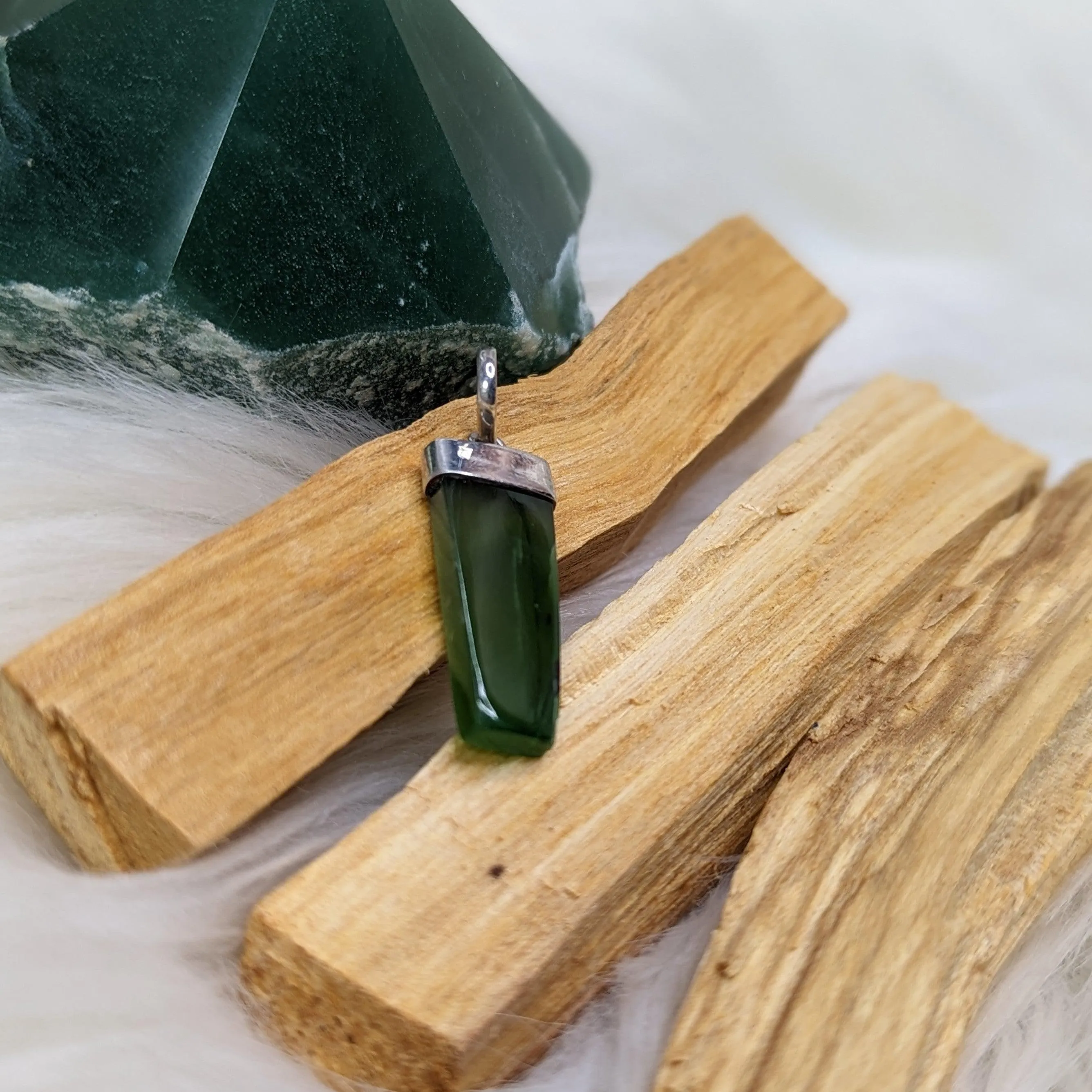 Green Jade Pendant on Sterling Siler~ Includes Silver Chain