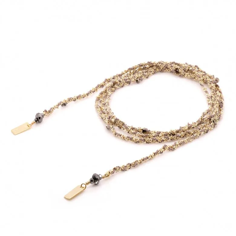 Grey Silk and Gold Vermeil Chain Woven Wrap Necklace