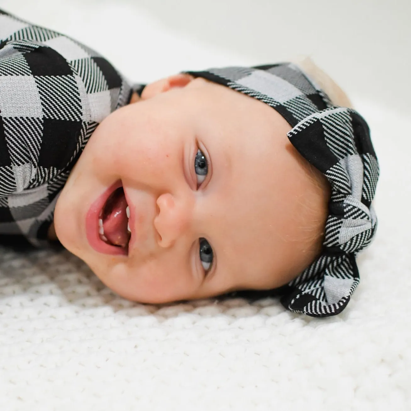 HEADBAND- Grey Buffalo Plaid