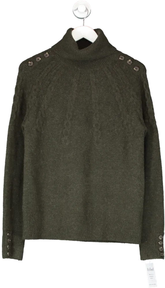 Holland Cooper Green Button Detail Roll Neck Jumper UK S