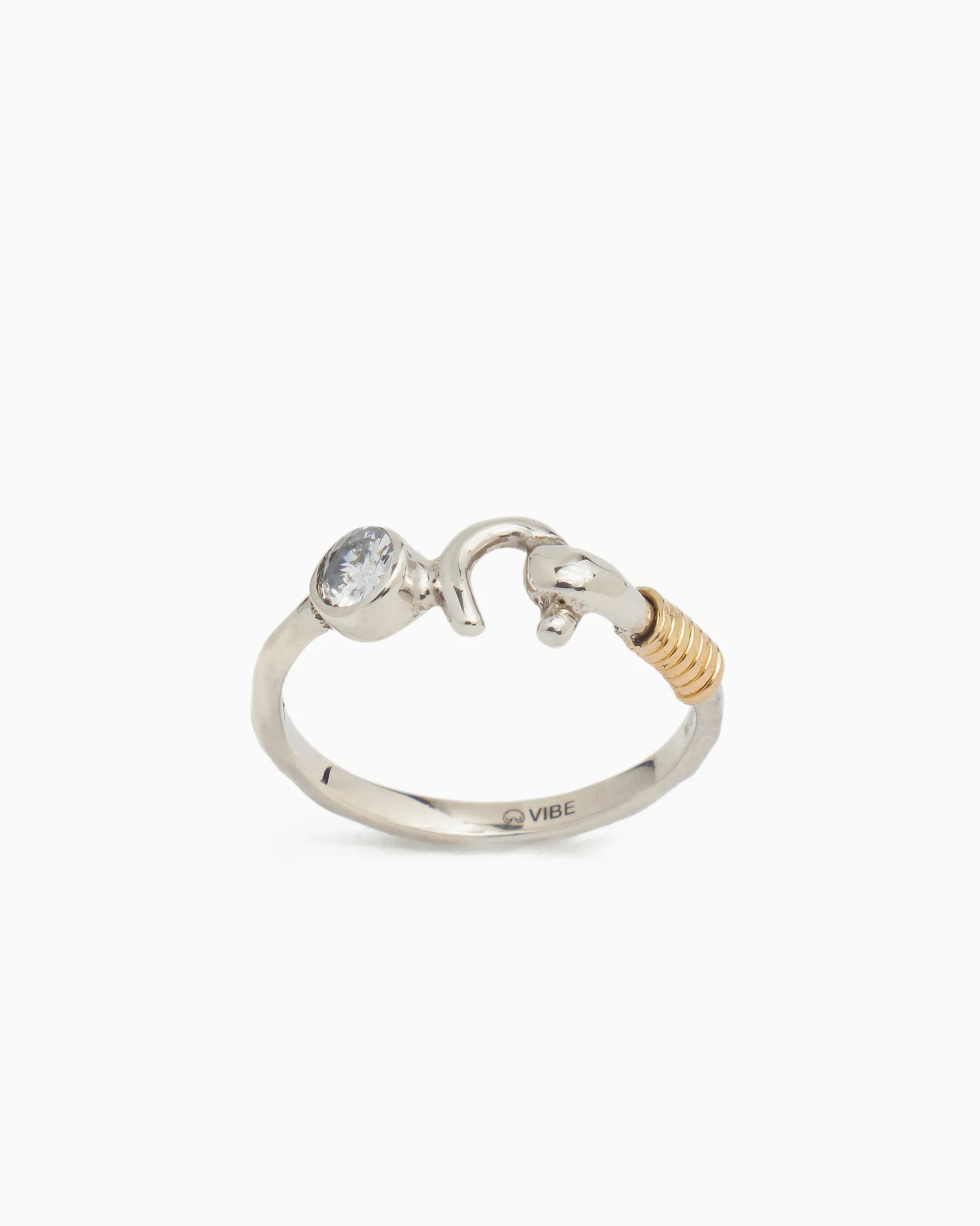 Hook Ring with Stone - White Zircon