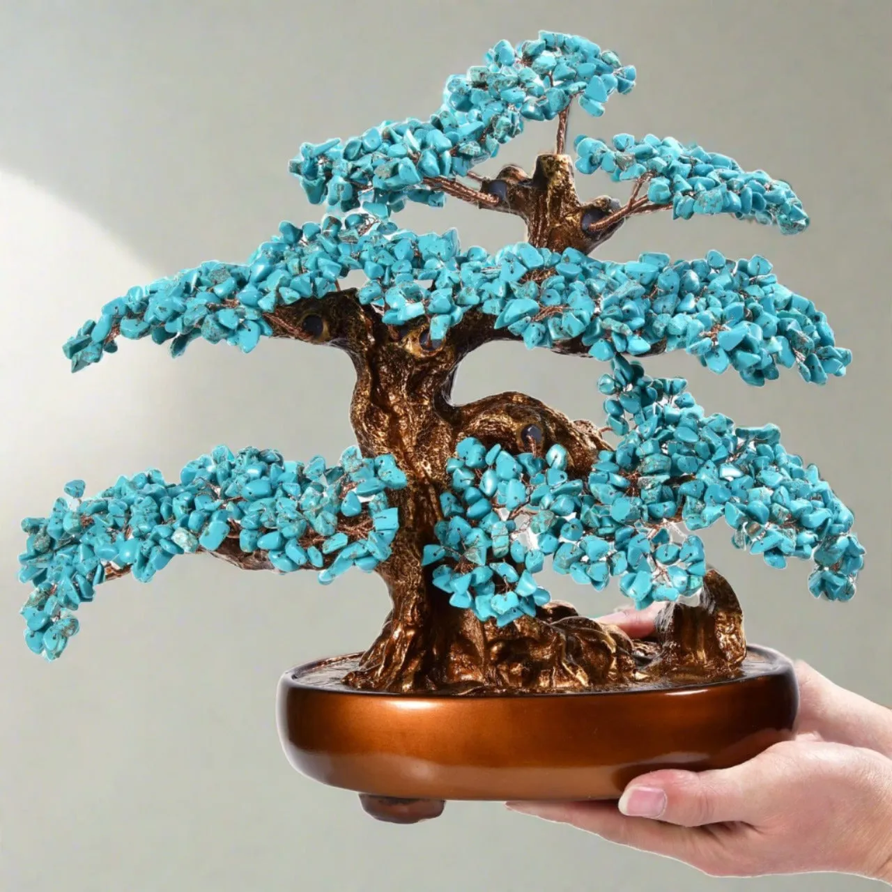 Howlite Turquoise Bonsai Tree of Life with 1,251 Natural Gemstones