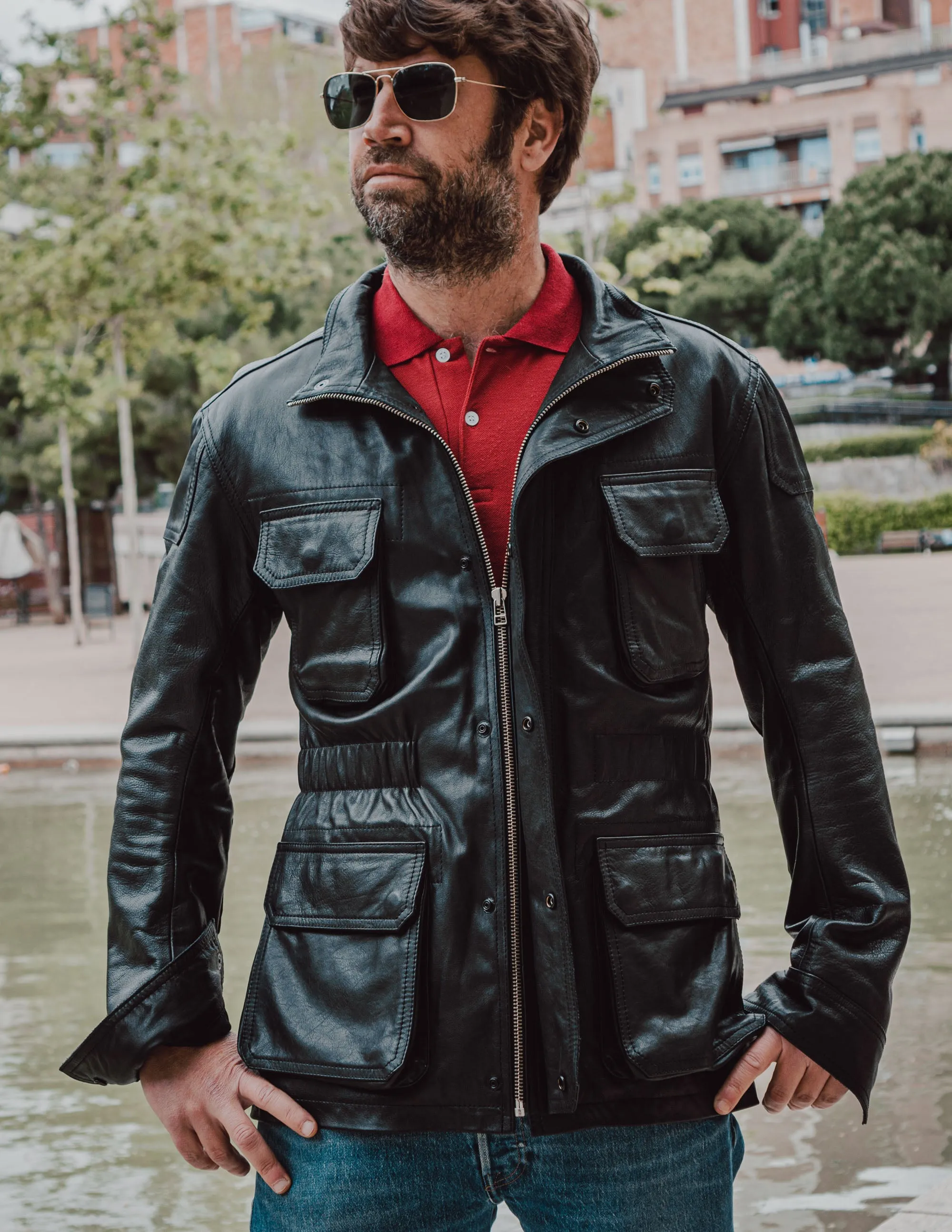 Hunter Black Leather Jacket for Men