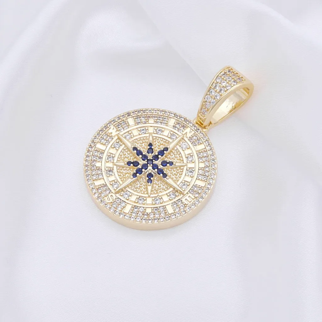 Iced Out Compass Pendant - Gold