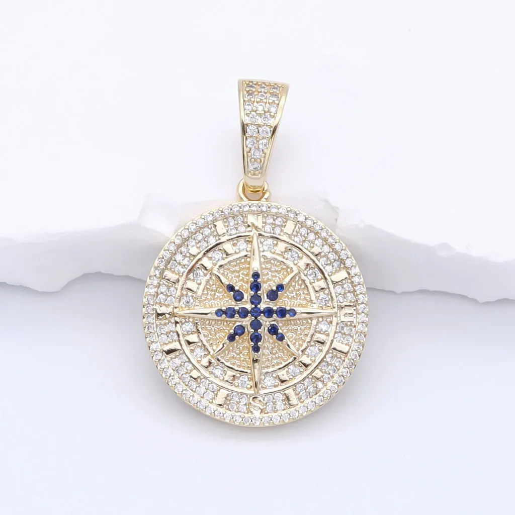 Iced Out Compass Pendant - Gold