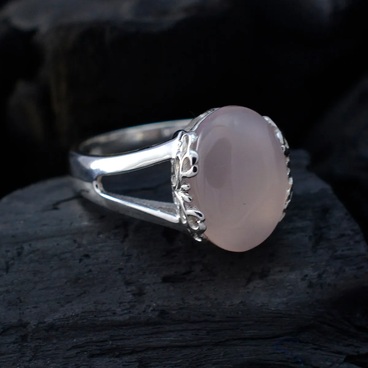 Jaipur Gemstone Rose Quartz 925 Sterling Silver Ring Jents Jewelry