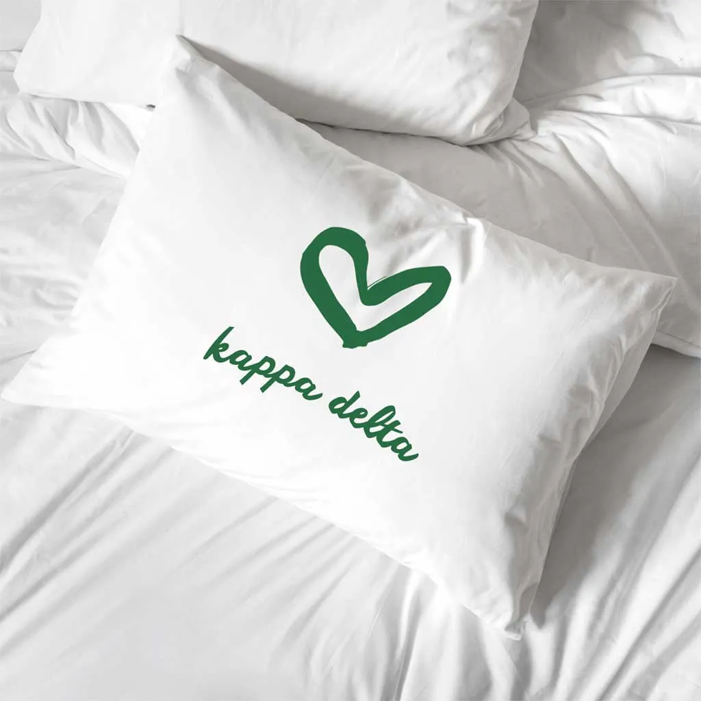 Kappa Delta Sorority Name with Heart Design on Printed Pillowcase