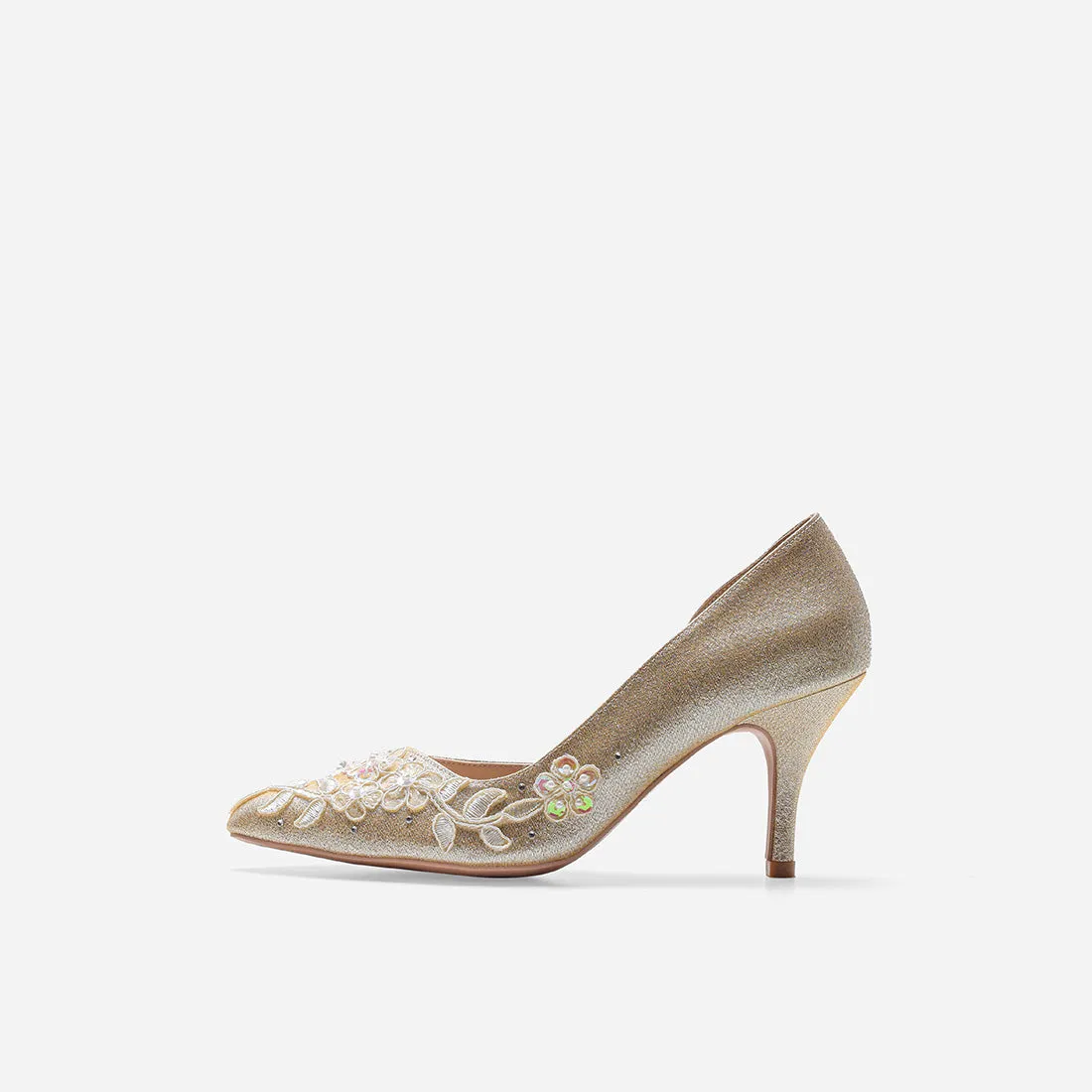 Lady Cynthia Beige Cynthia Gold Bridal Pumps