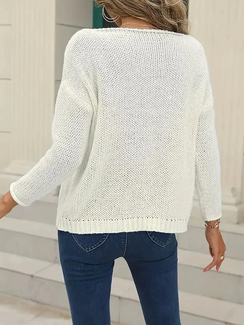 Lantern Sleeve Cable Knit Sweater for Women with Crew Neck