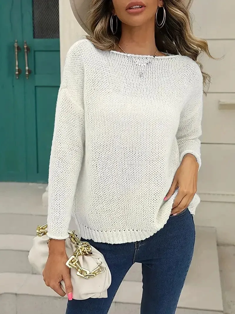 Lantern Sleeve Cable Knit Sweater for Women with Crew Neck