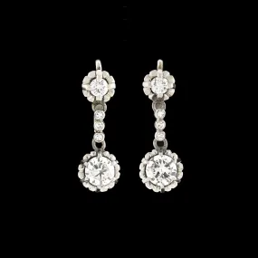 Late Art Deco Platinum Diamond Dangle Earrings 1.75ctw