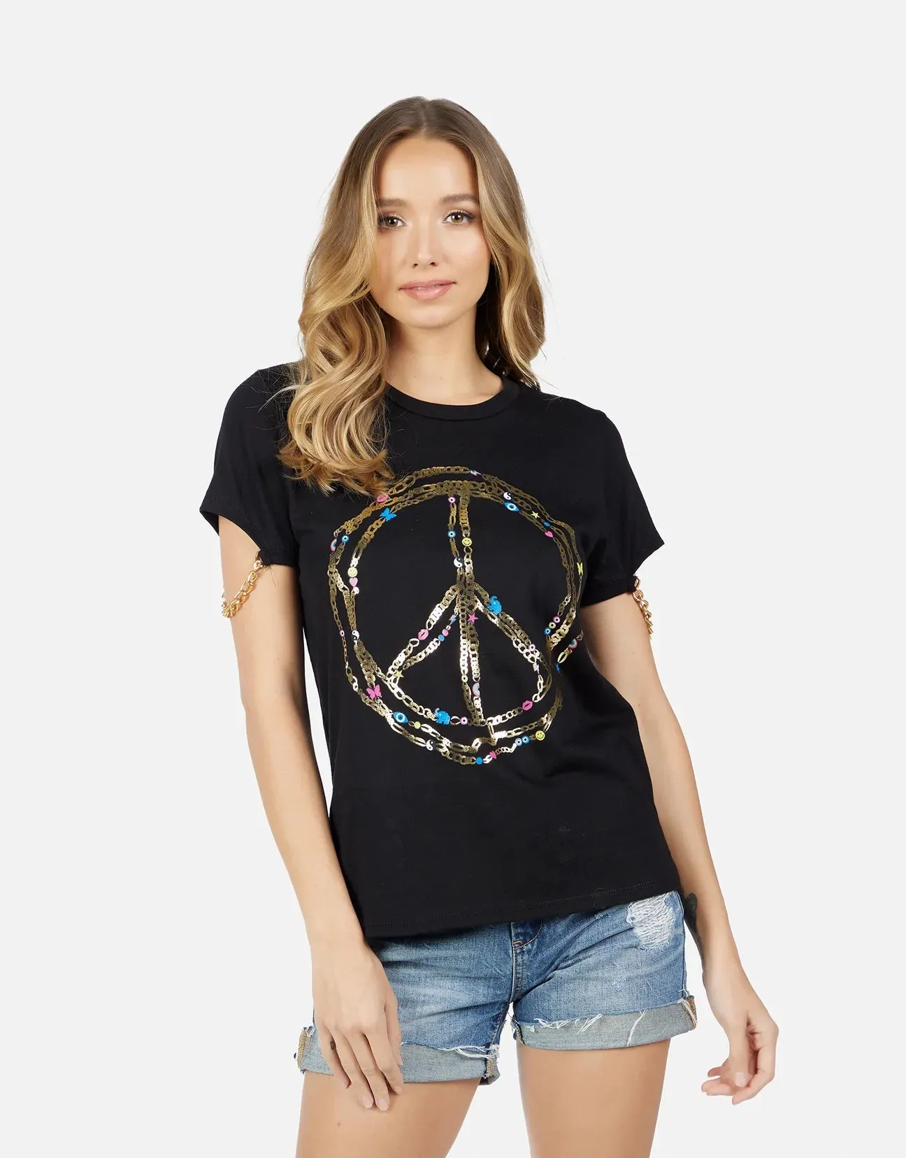 Lauren Moshi Shandi Foil Chain Peace T-Shirt