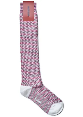 Long Chevron Socks White Pink