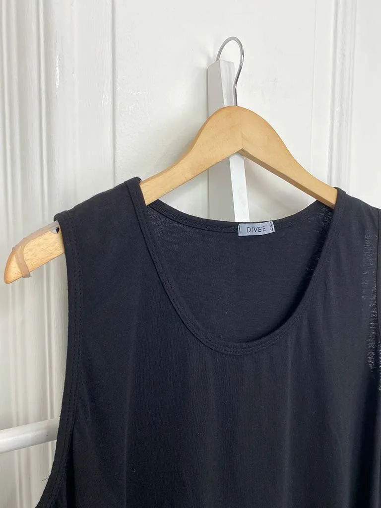 Loose Longline Vest Top - Black