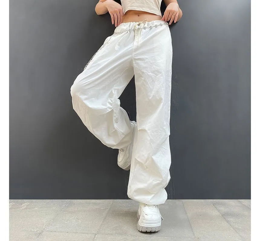 Low-Waist Loose-Fit Cargo Wide-Leg Pants dd21