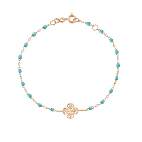 Lucky Clover Classic Gigi Turquoise Green diamond Bracelet, Rose Gold, 6.7"