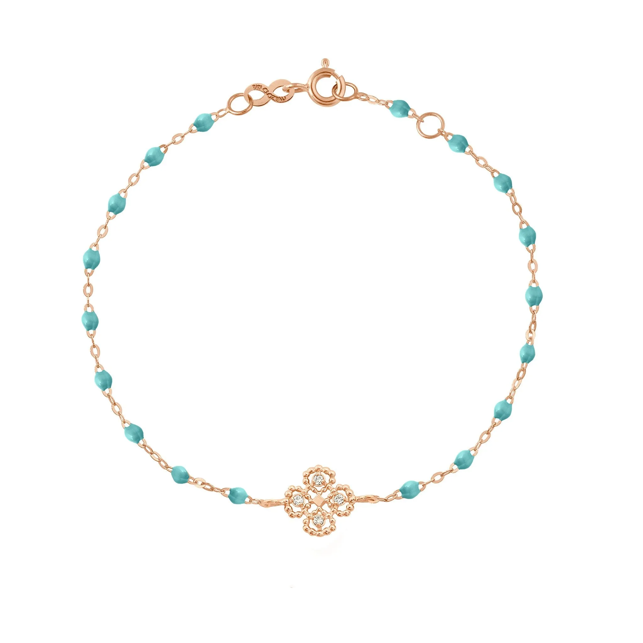 Lucky Clover Classic Gigi Turquoise Green diamond Bracelet, Rose Gold, 6.7"