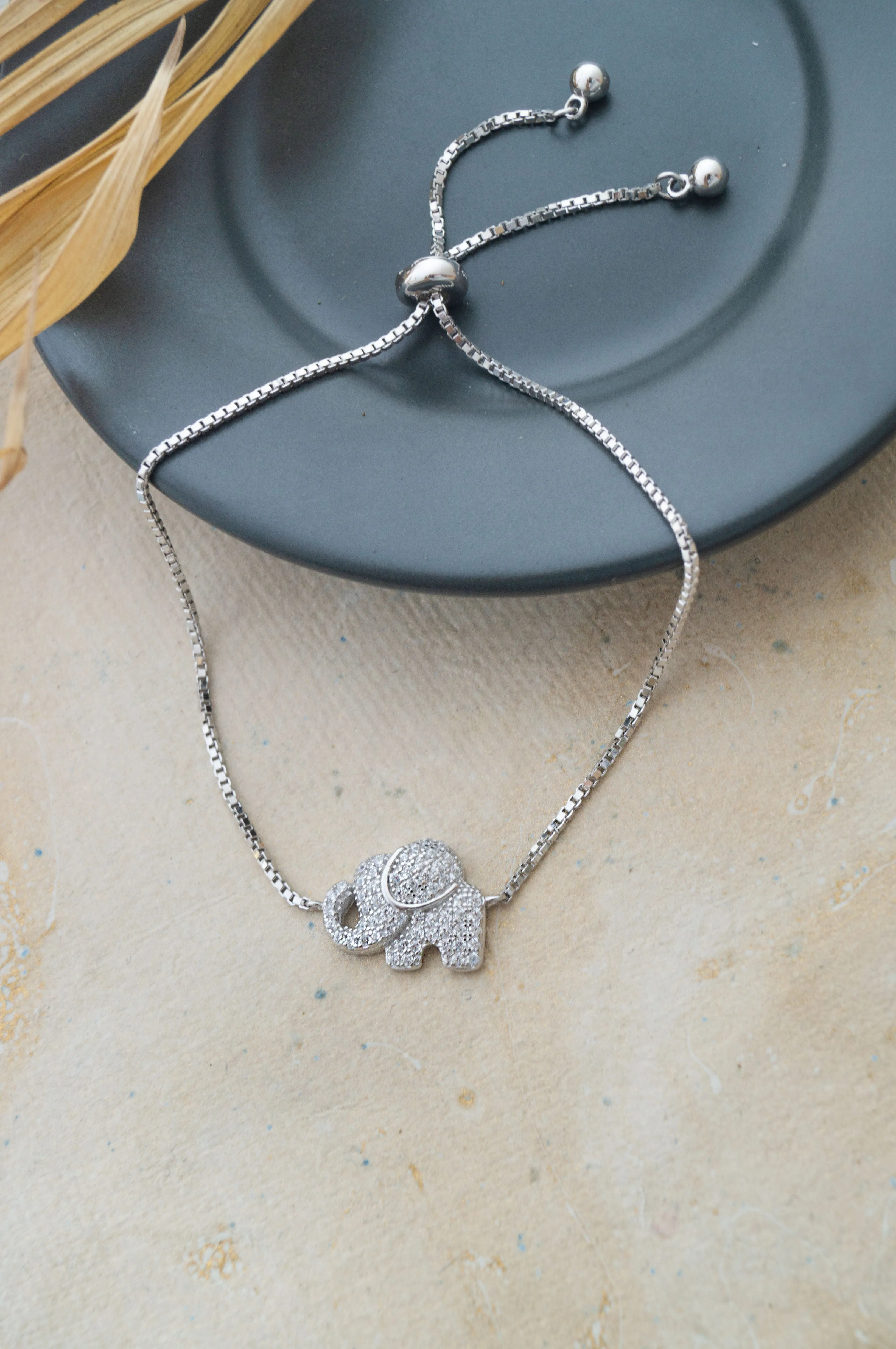 Lucky Elephant Sterling Silver Adjustable Bracelet