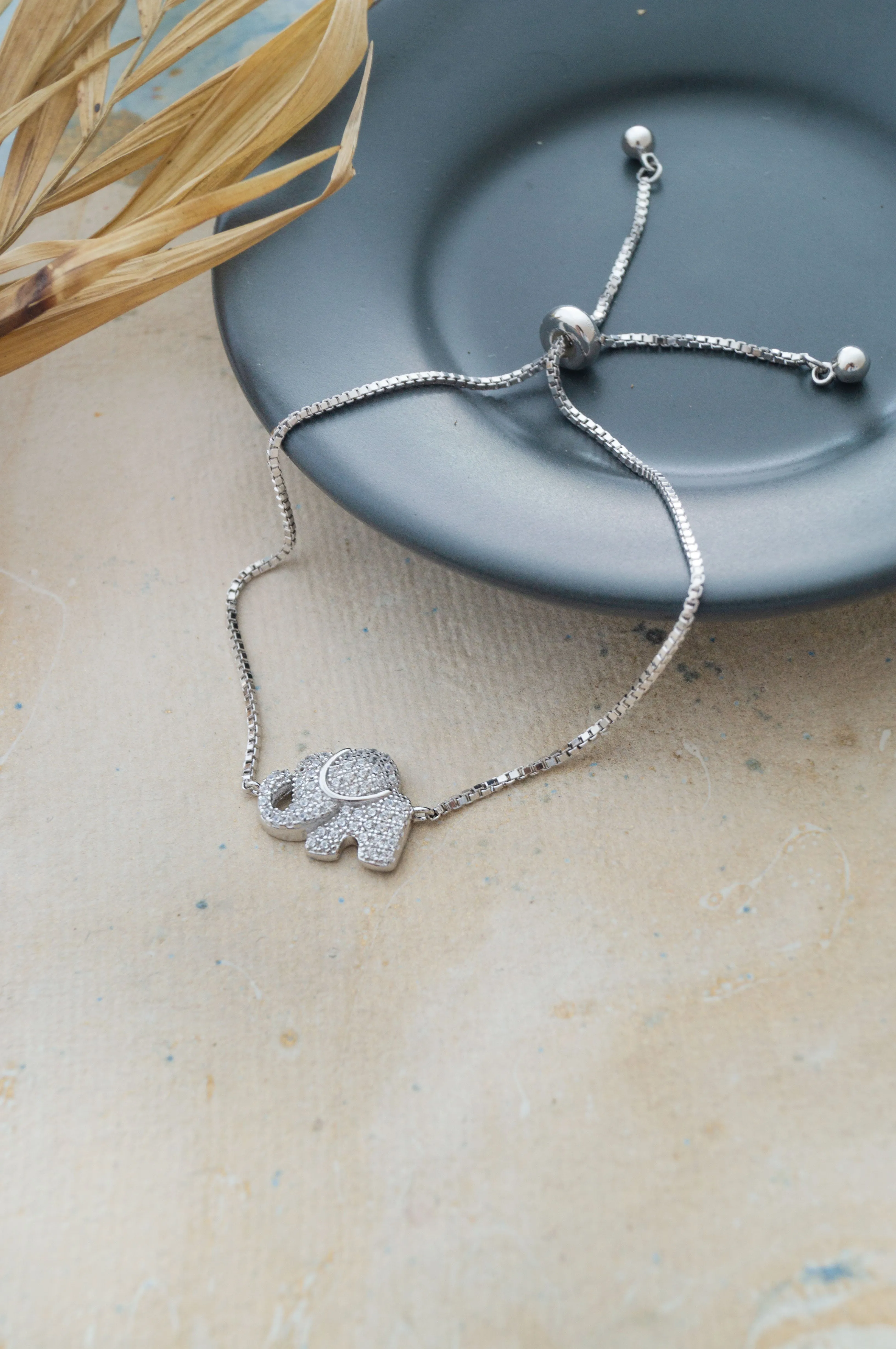 Lucky Elephant Sterling Silver Adjustable Bracelet