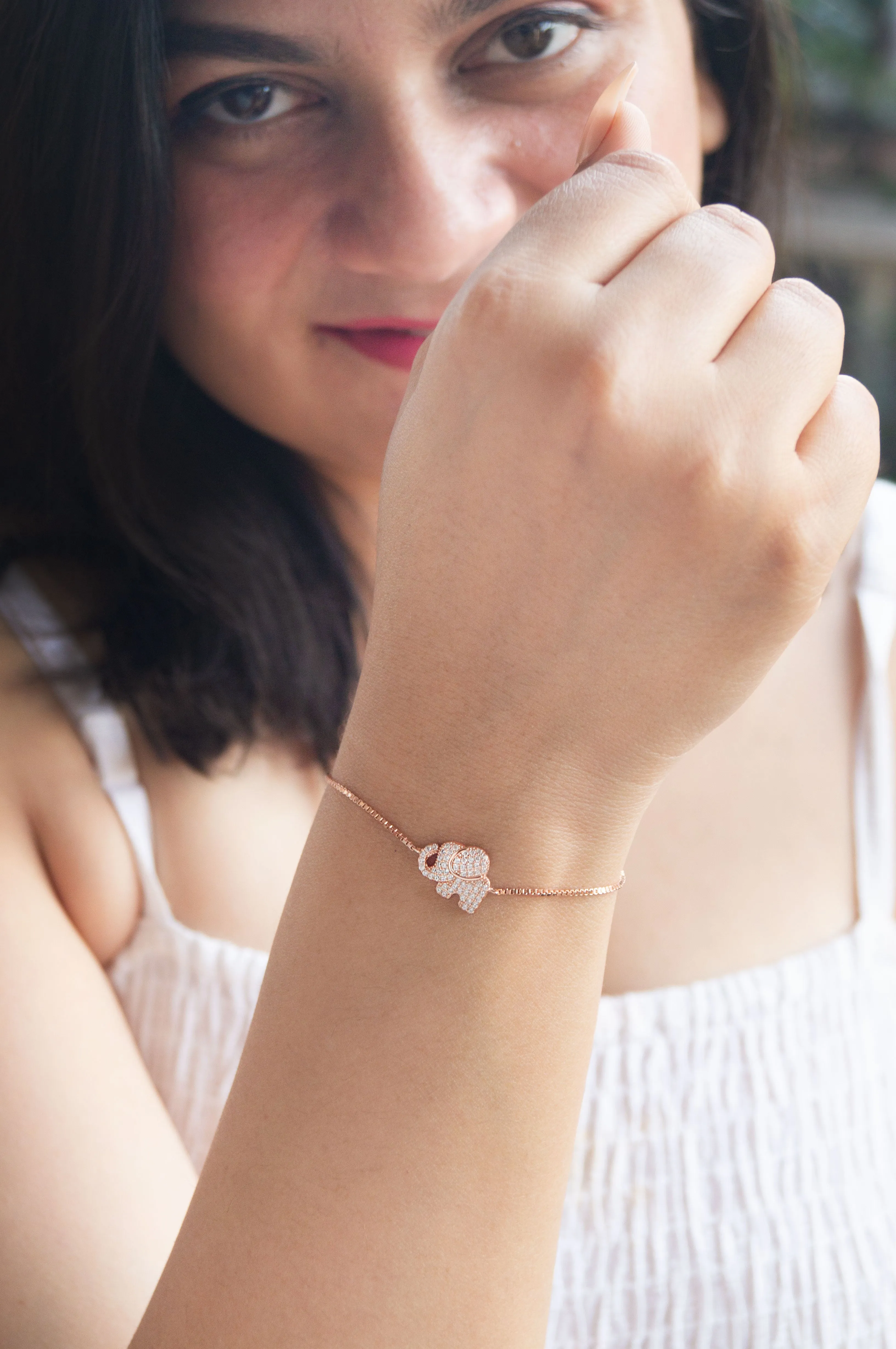 Lucky Elephant Sterling Silver Adjustable Bracelet