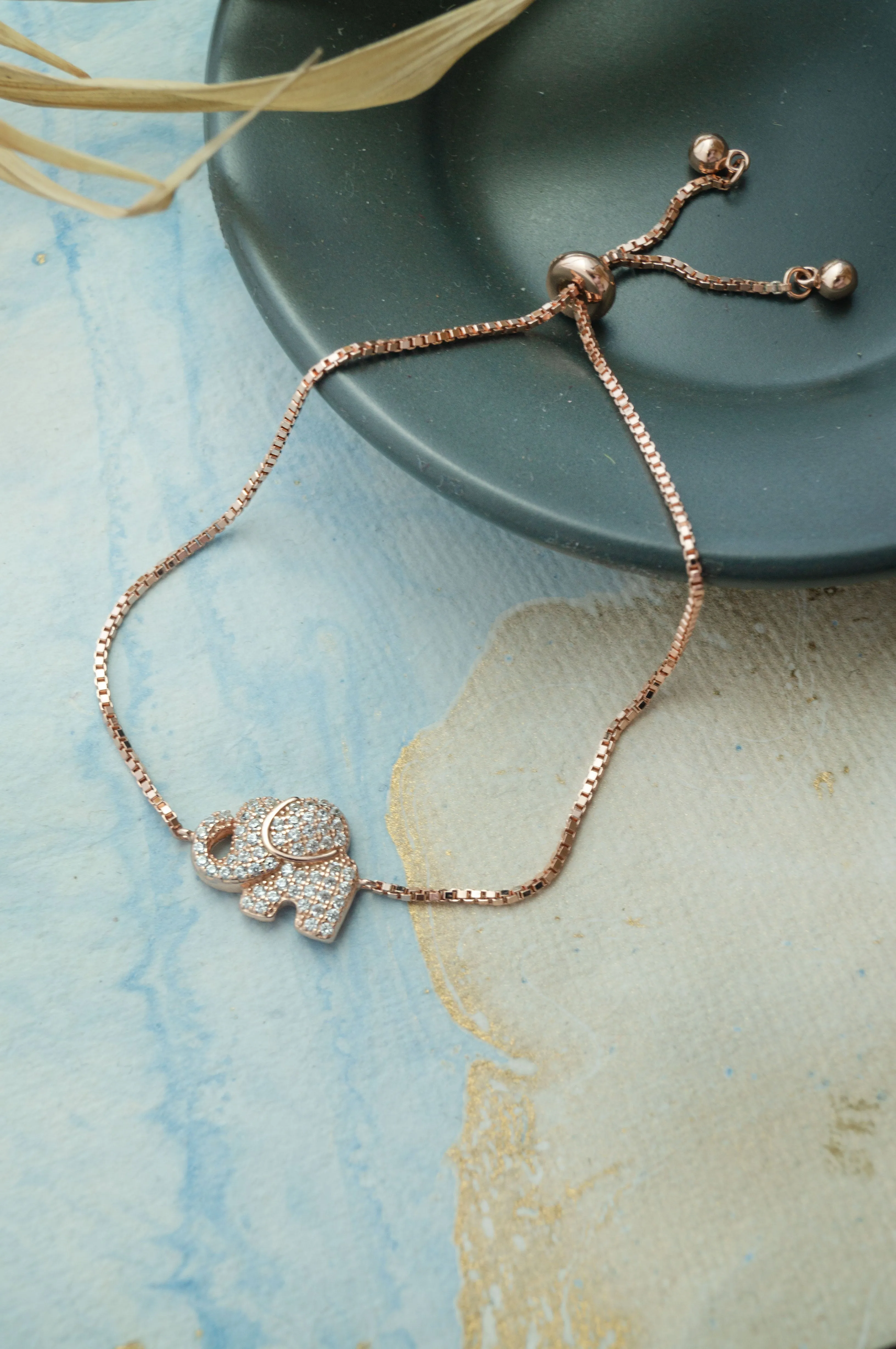 Lucky Elephant Sterling Silver Adjustable Bracelet