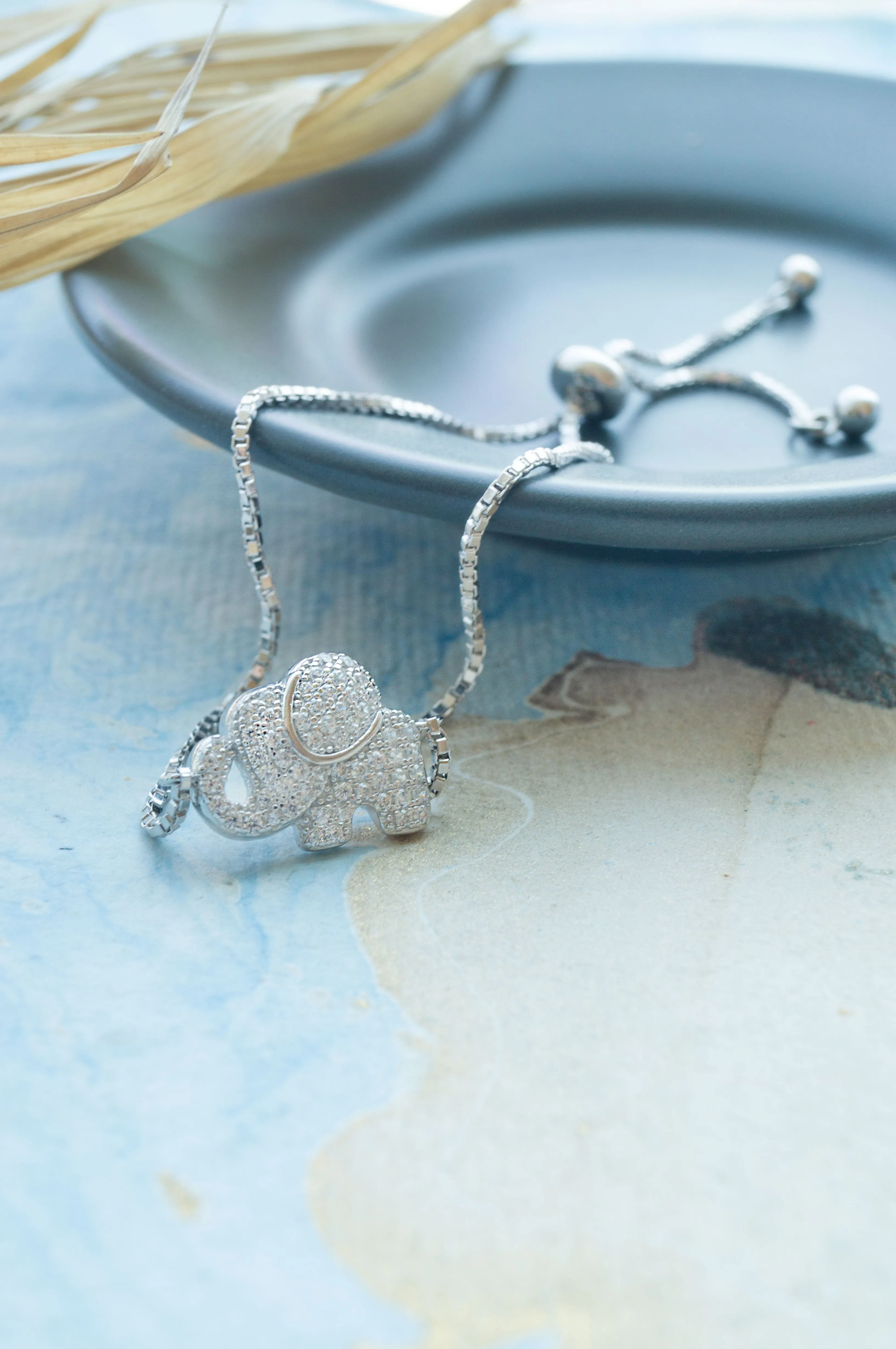 Lucky Elephant Sterling Silver Adjustable Bracelet