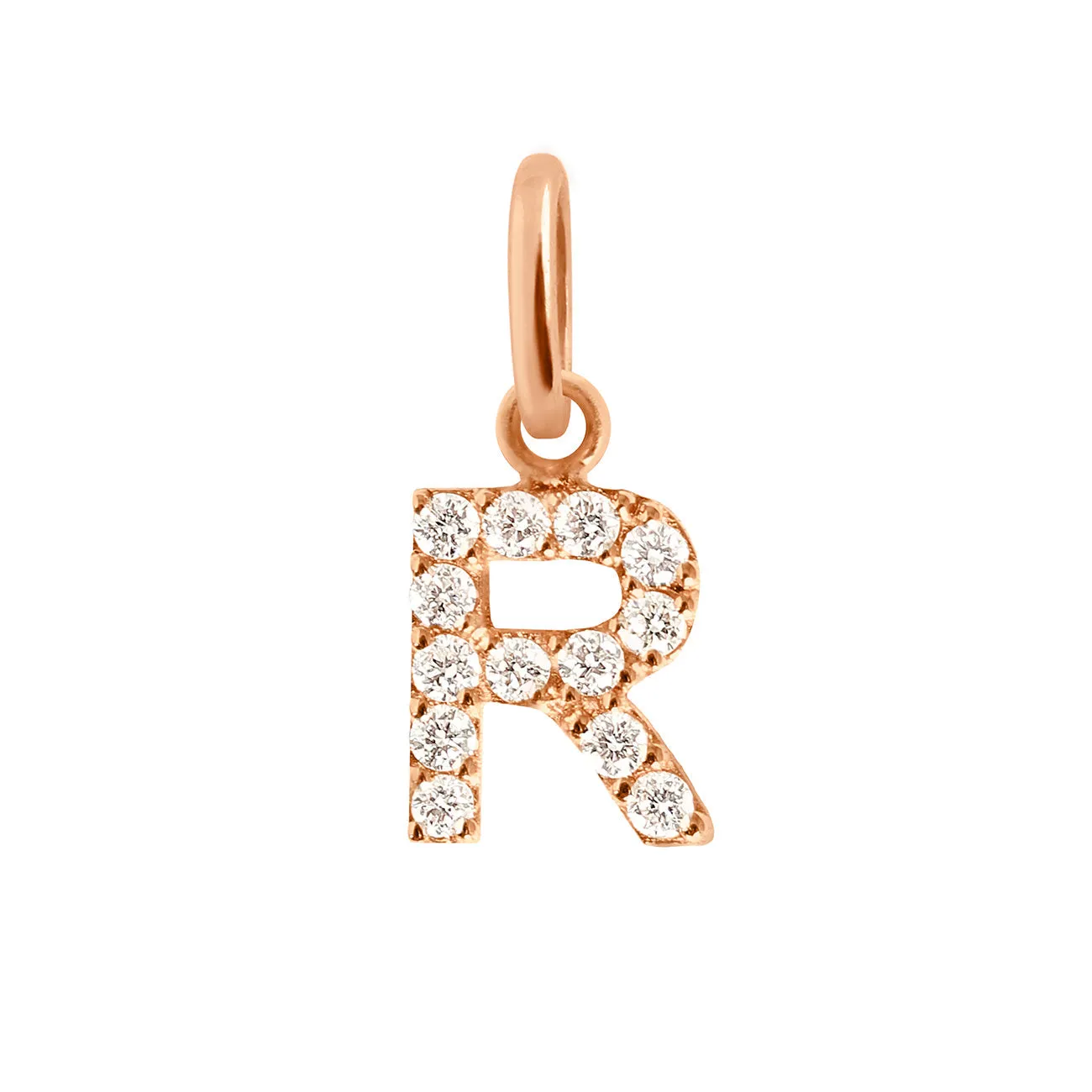 Lucky Letter R Diamond Pendant, Rose Gold