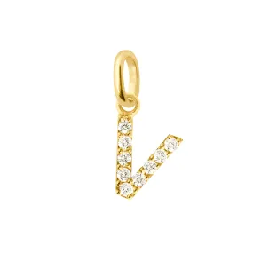 Lucky Letter V Diamond Pendant, Yellow Gold