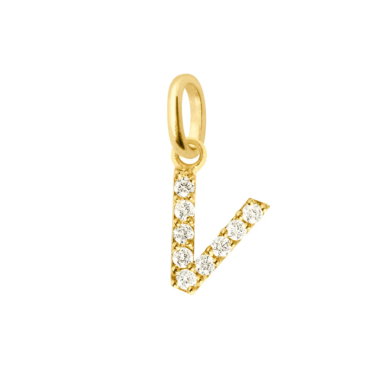 Lucky Letter V Diamond Pendant, Yellow Gold