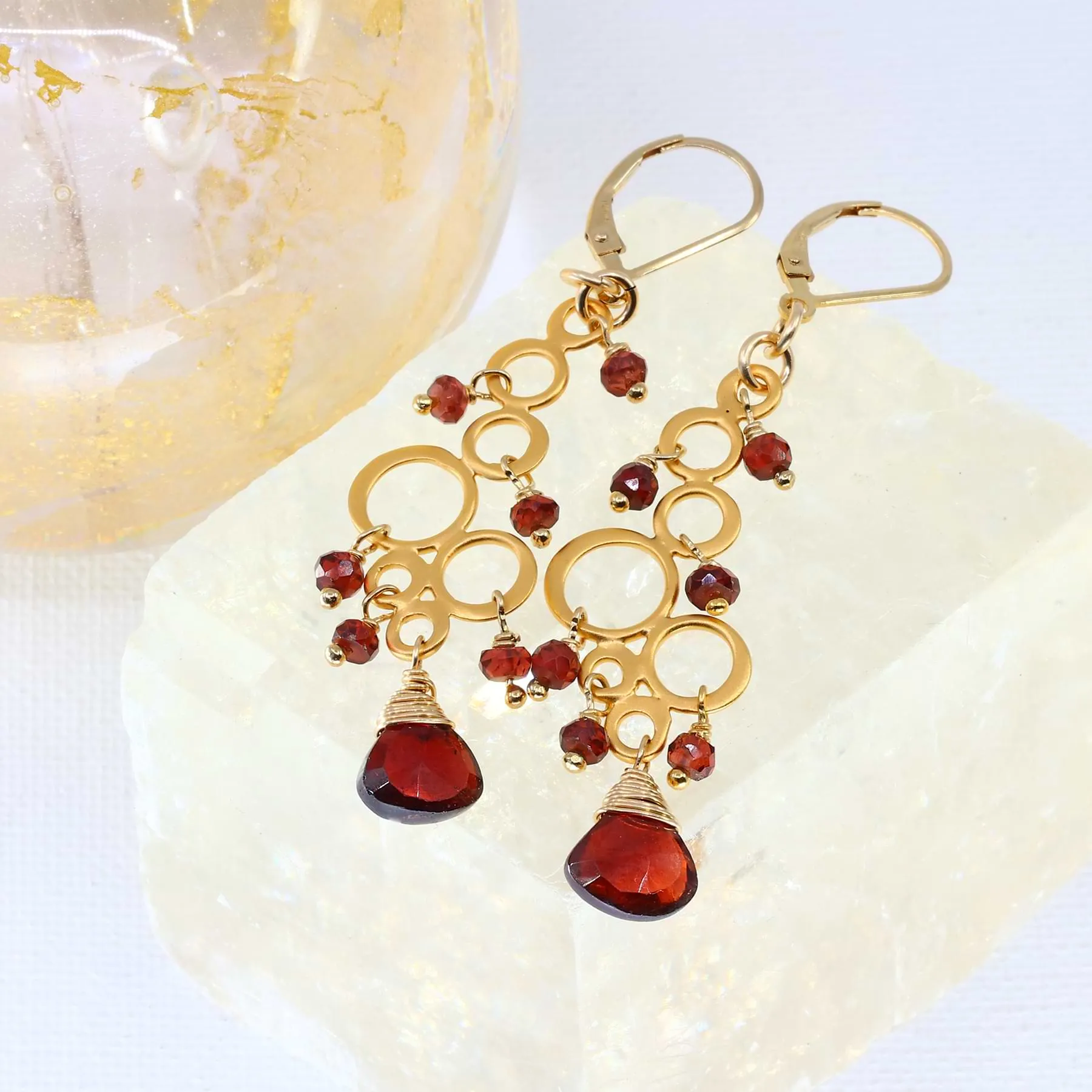 Marrakesh - Garnet Gold Chandelier Earrings