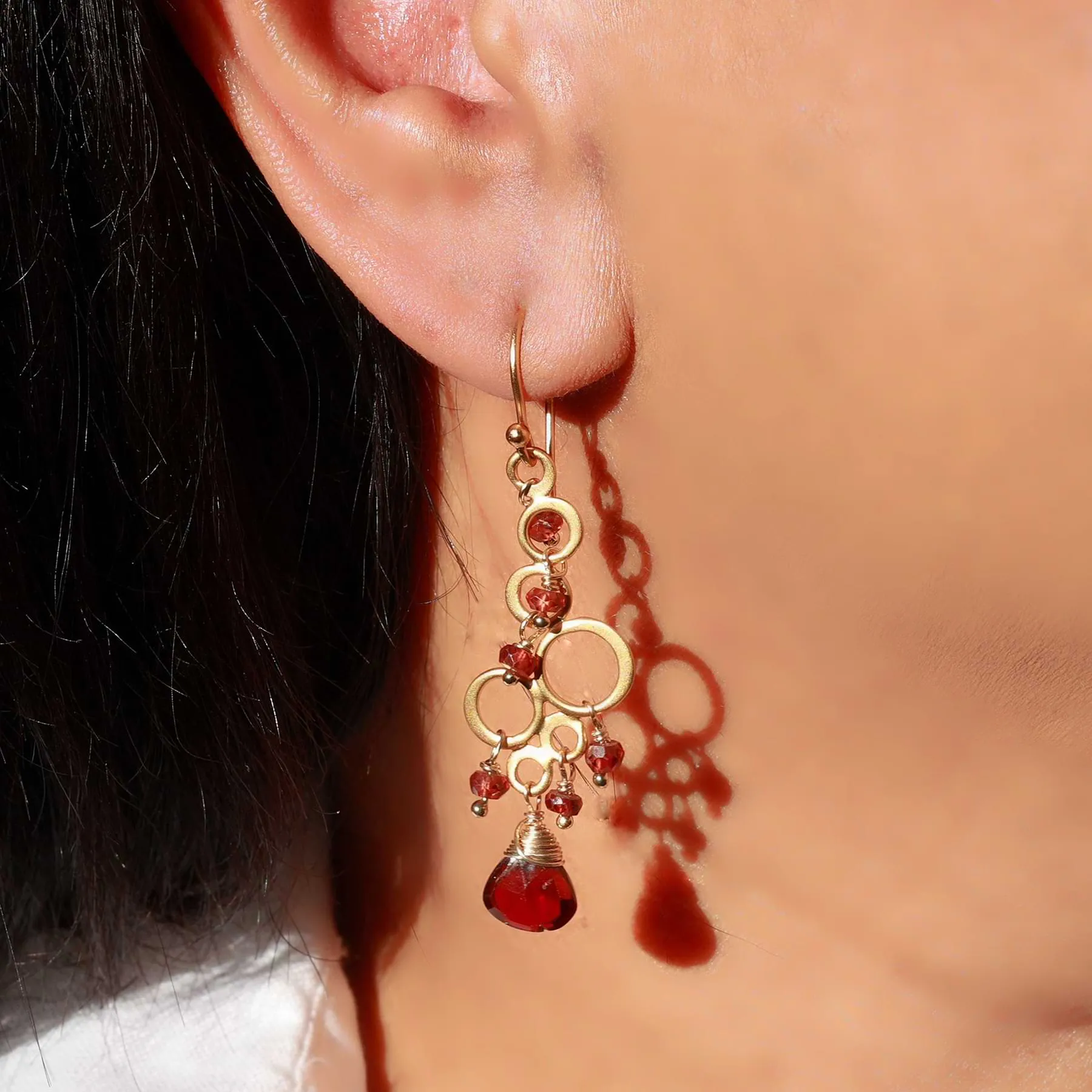 Marrakesh - Garnet Gold Chandelier Earrings