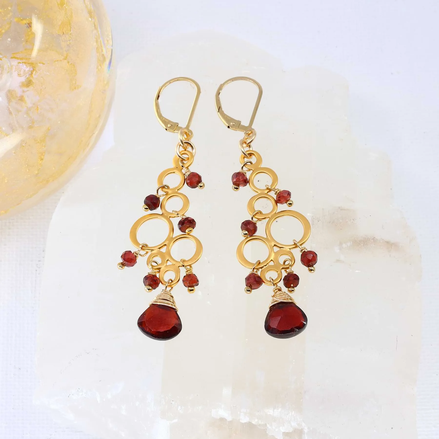 Marrakesh - Garnet Gold Chandelier Earrings