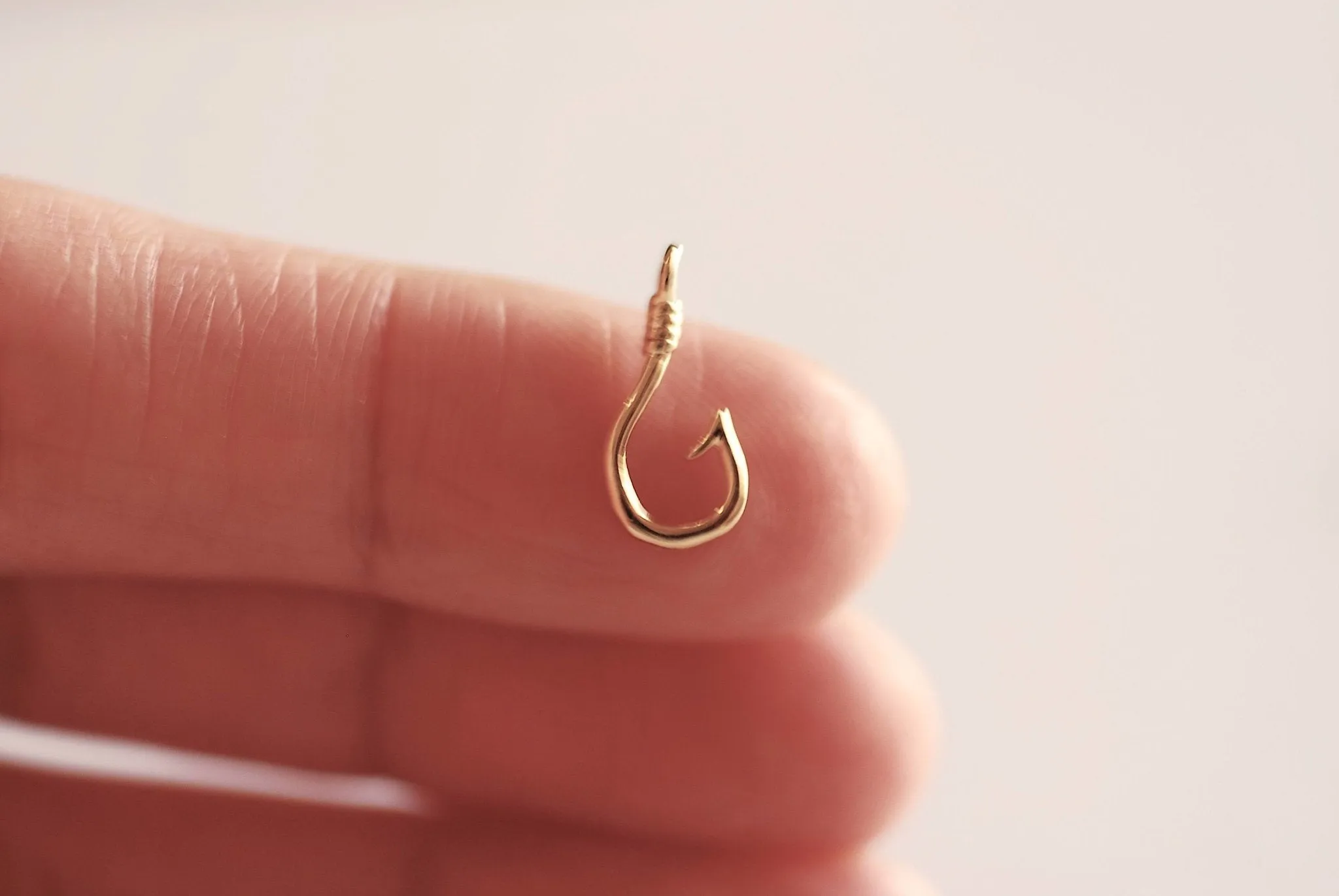 Matte Gold Fish Hook Charm Pendant- Vermeil 22k Gold plated Sterling Silver, Fishing Hook, Nautical Charm, Fish Hook Connector, Anchor, 363