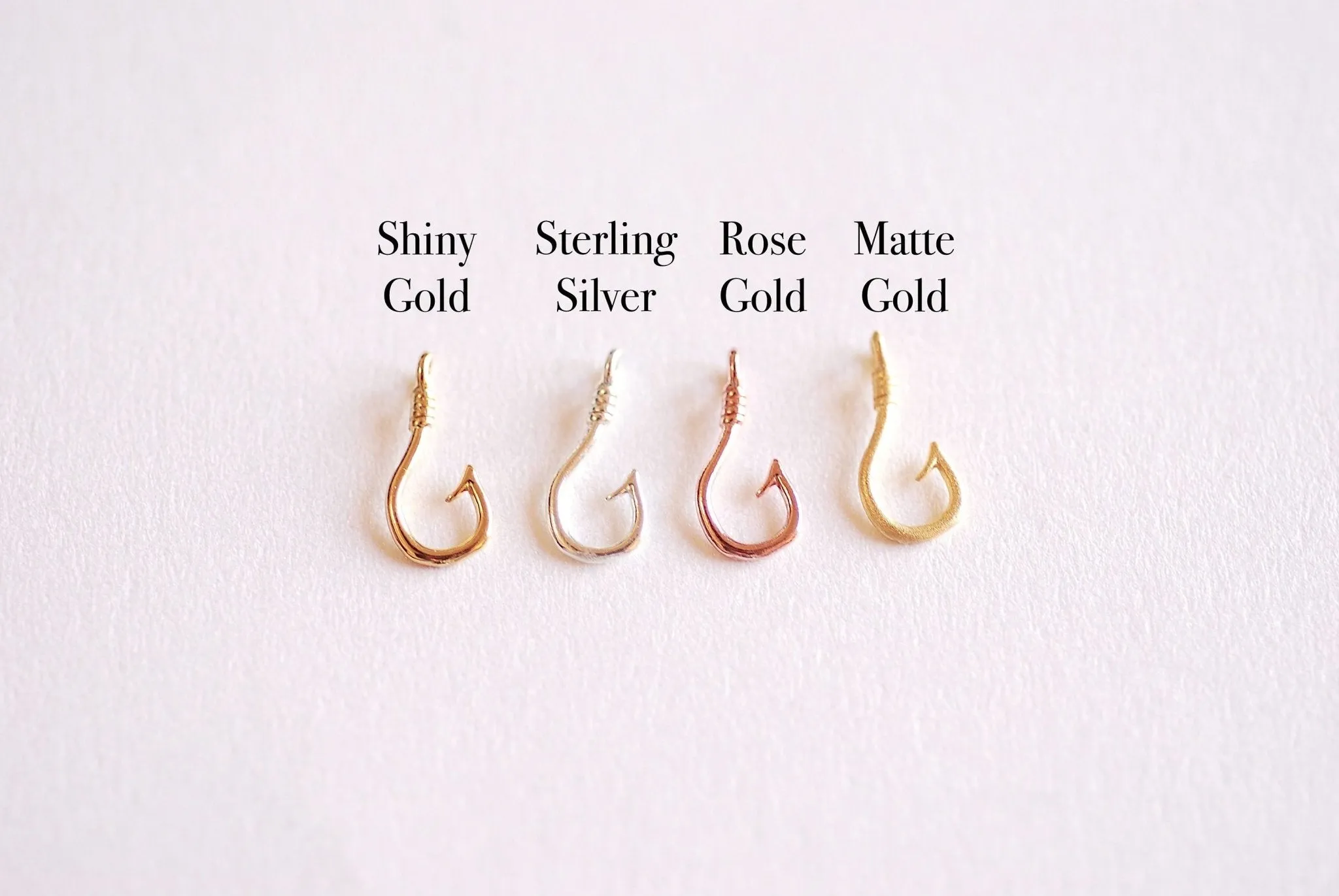 Matte Gold Fish Hook Charm Pendant- Vermeil 22k Gold plated Sterling Silver, Fishing Hook, Nautical Charm, Fish Hook Connector, Anchor, 363