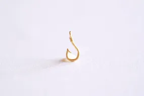 Matte Gold Fish Hook Charm Pendant- Vermeil 22k Gold plated Sterling Silver, Fishing Hook, Nautical Charm, Fish Hook Connector, Anchor, 363