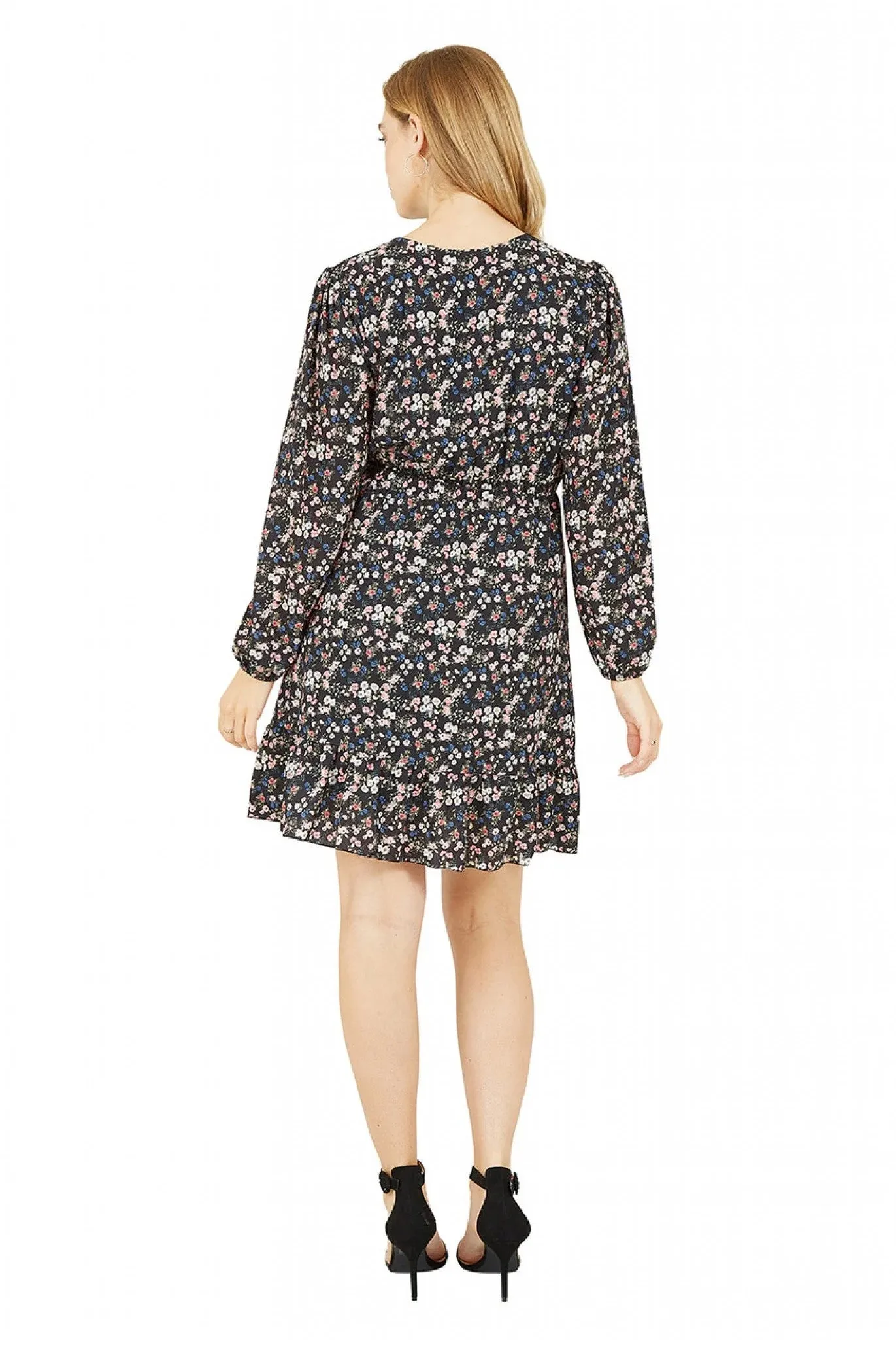 Mela London Ditsy Flower Print Wrap Layered Frill Dress