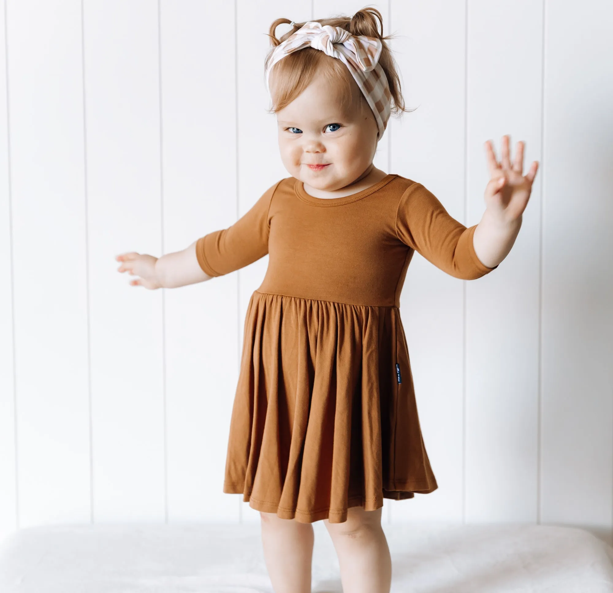 MID SLEEVE BAMBOO DRESS- Caramel