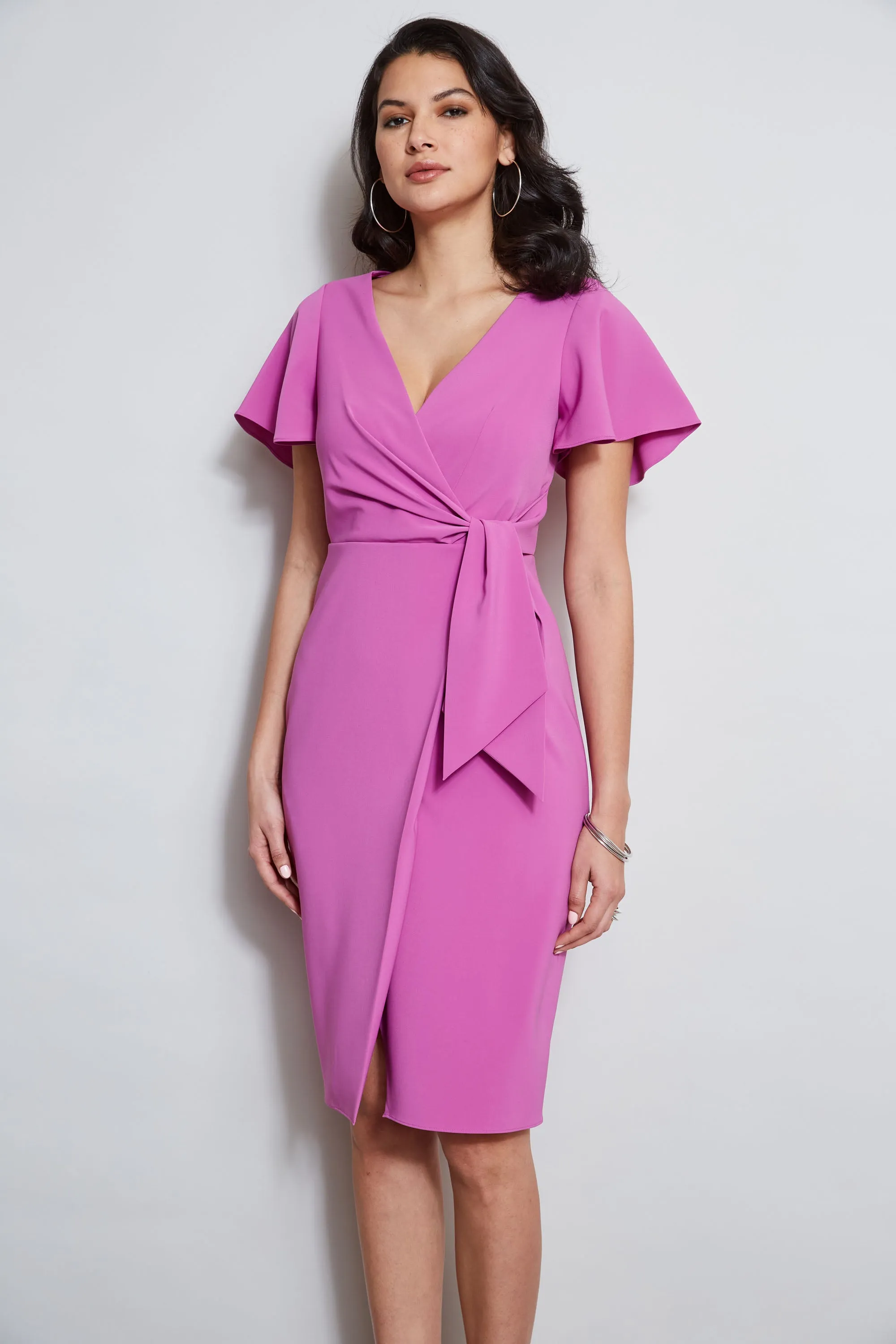 Mock Wrap Flutter Sleeve Dress