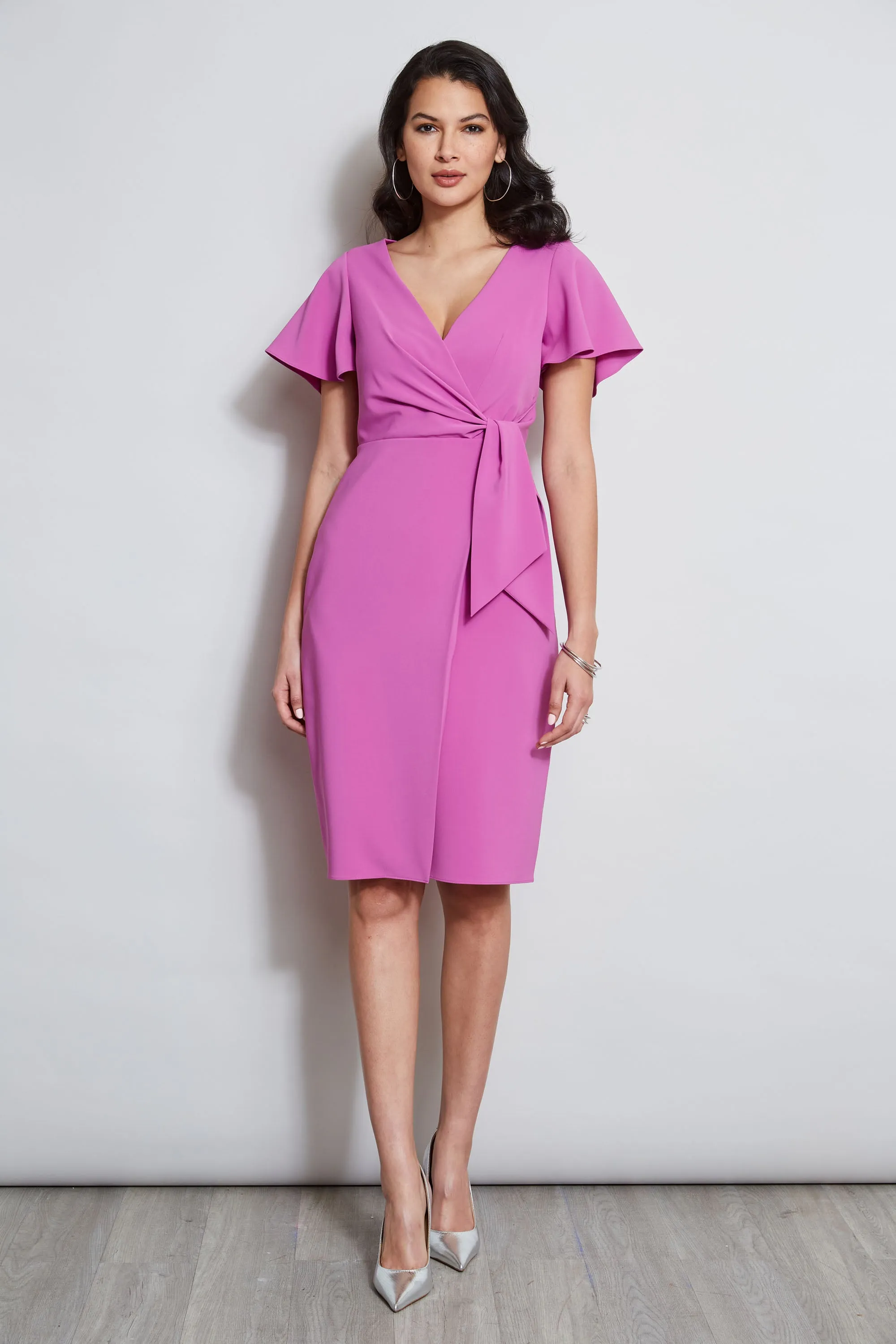 Mock Wrap Flutter Sleeve Dress