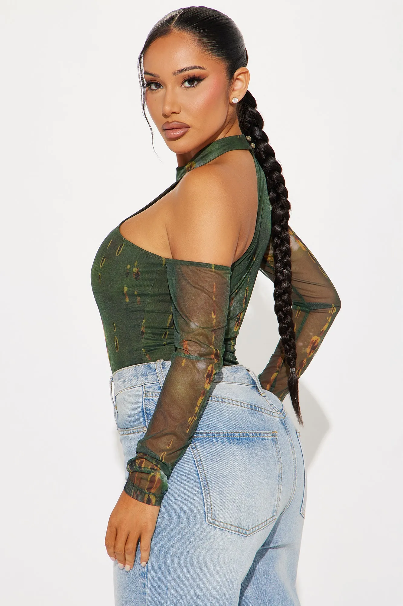 Mood For You Mesh Bodysuit - Olive/combo