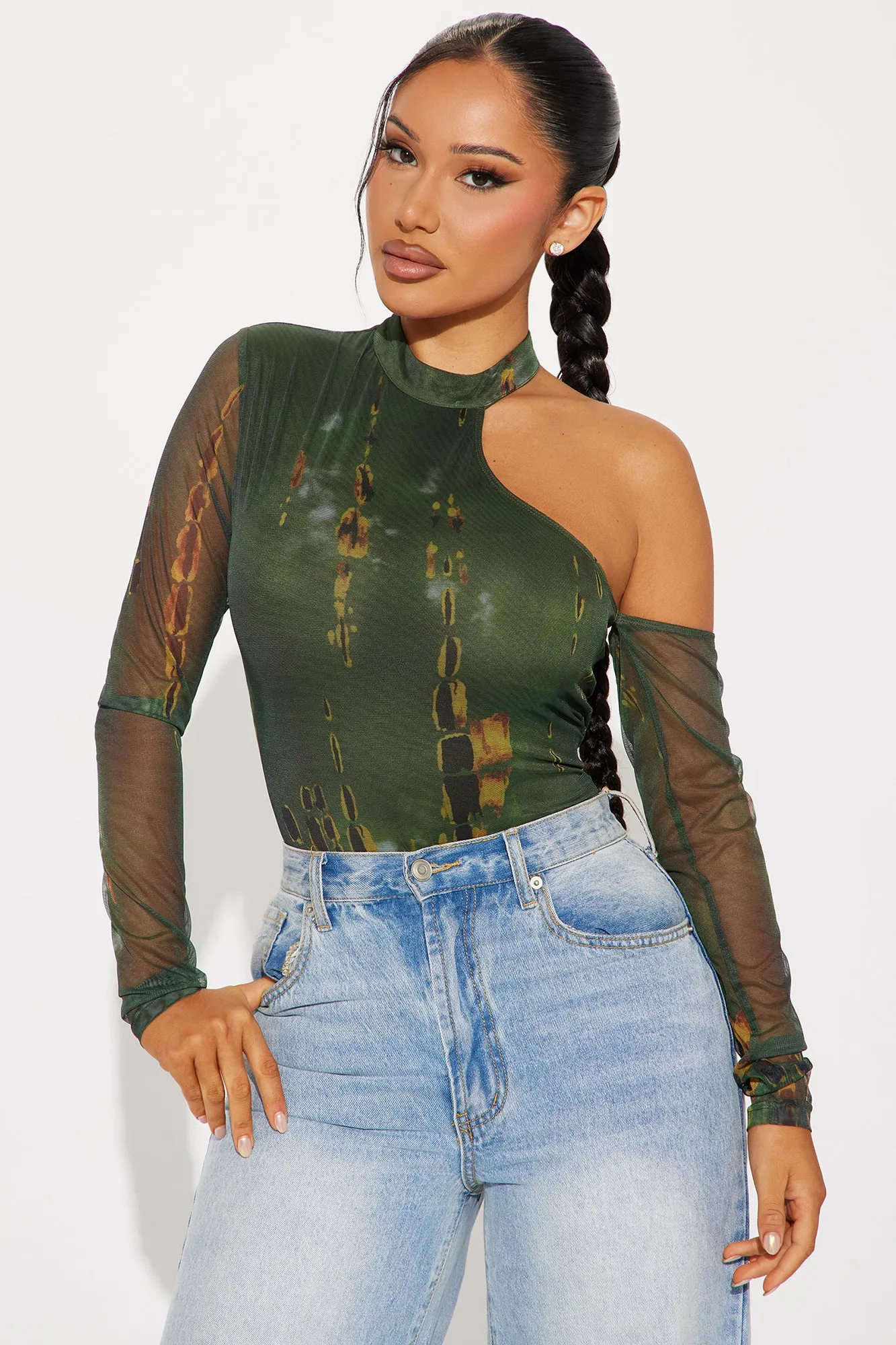 Mood For You Mesh Bodysuit - Olive/combo