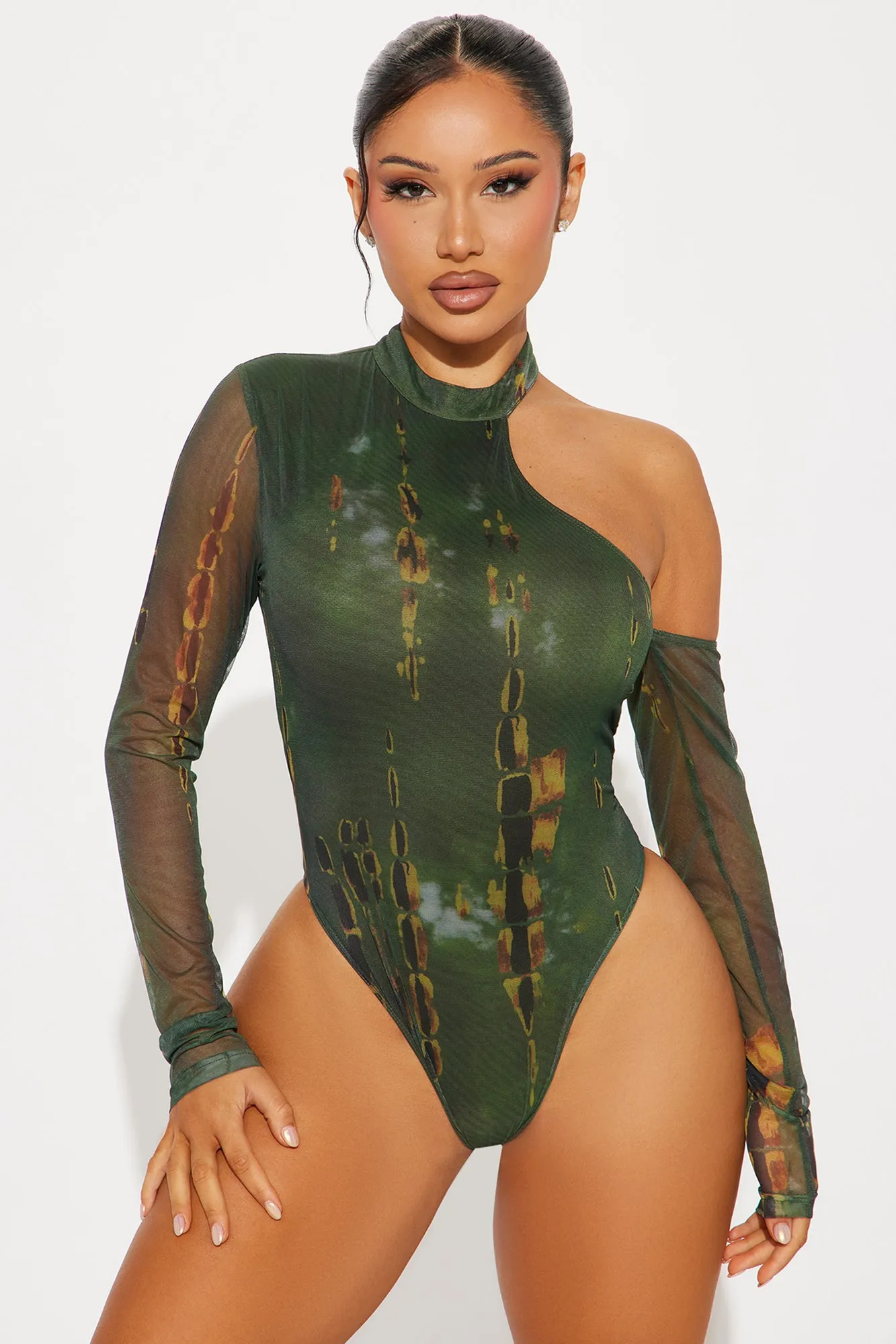 Mood For You Mesh Bodysuit - Olive/combo