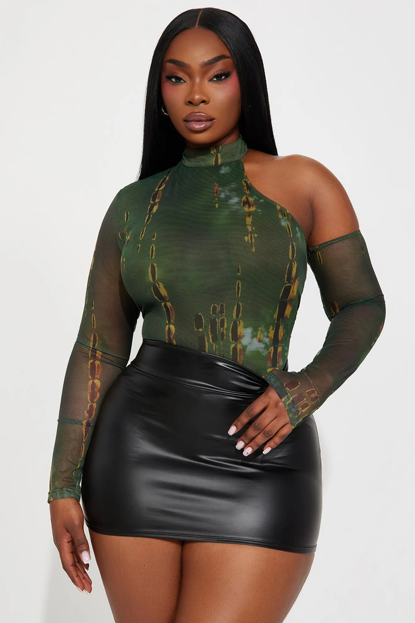 Mood For You Mesh Bodysuit - Olive/combo